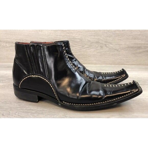 Robert Wayne Men's Western Boot Black Leather 8 Cowboy Square Toe Zip Shoes - Picture 1 of 10
